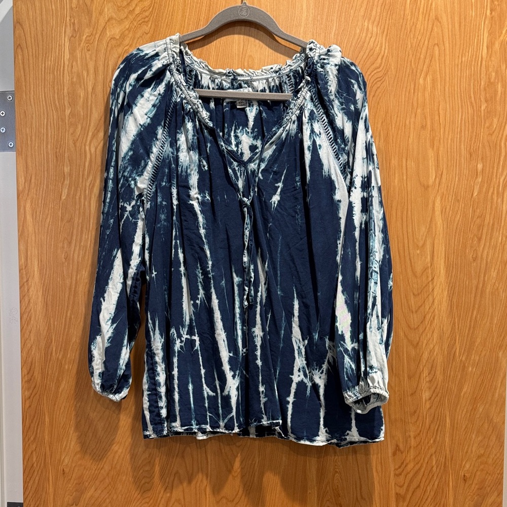 Knox Rose Navy and White Tie-Dye Blouse